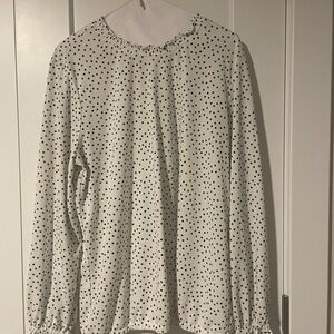 Ann Taylor White with Green & Blue Polka Dot Blouse